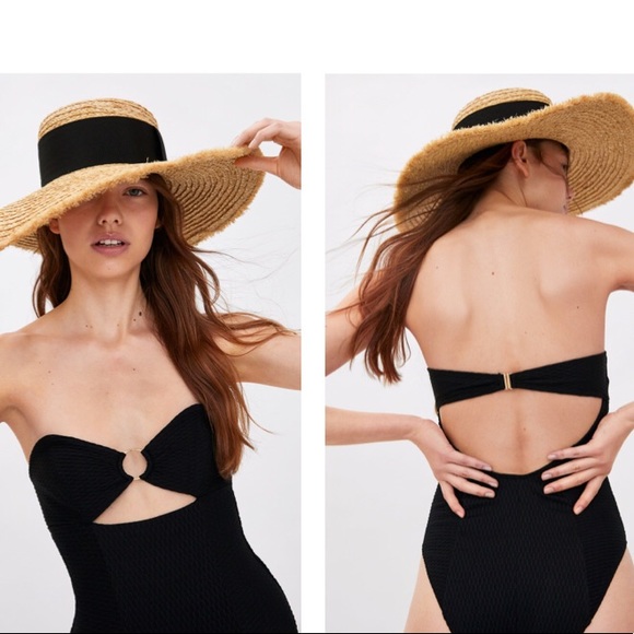 ZARA One piece Textured Bandeau Swimsuit NWT BLACK - Picture 5 of 8